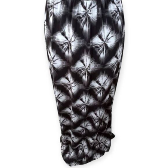 RHAPSADY BLACK, GRAY, & WHITE PLUNGE MAXI DRESS SZ.1X EUC. - Picture 3 of 5